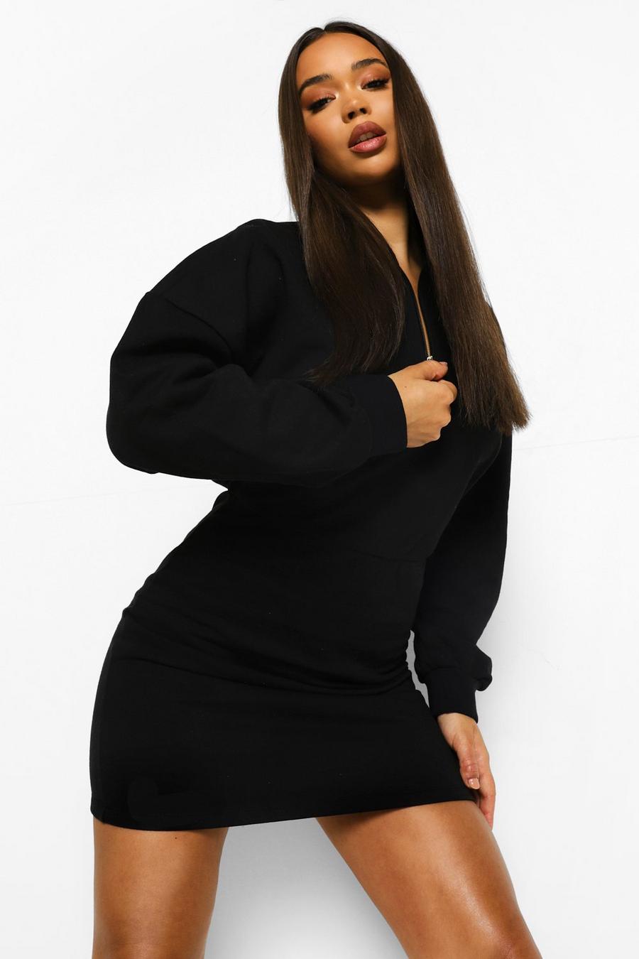 Black Fitted Body High Neck Sweatshirt Dress image number 1