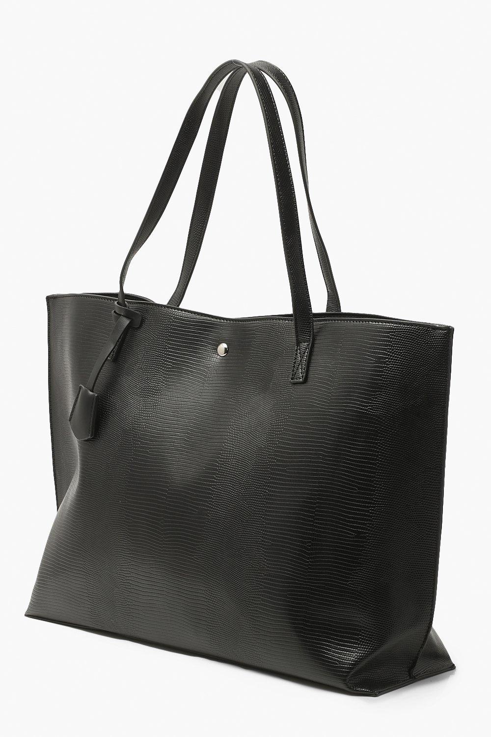 Oversized Faux Leather Croc Tote Day Bag