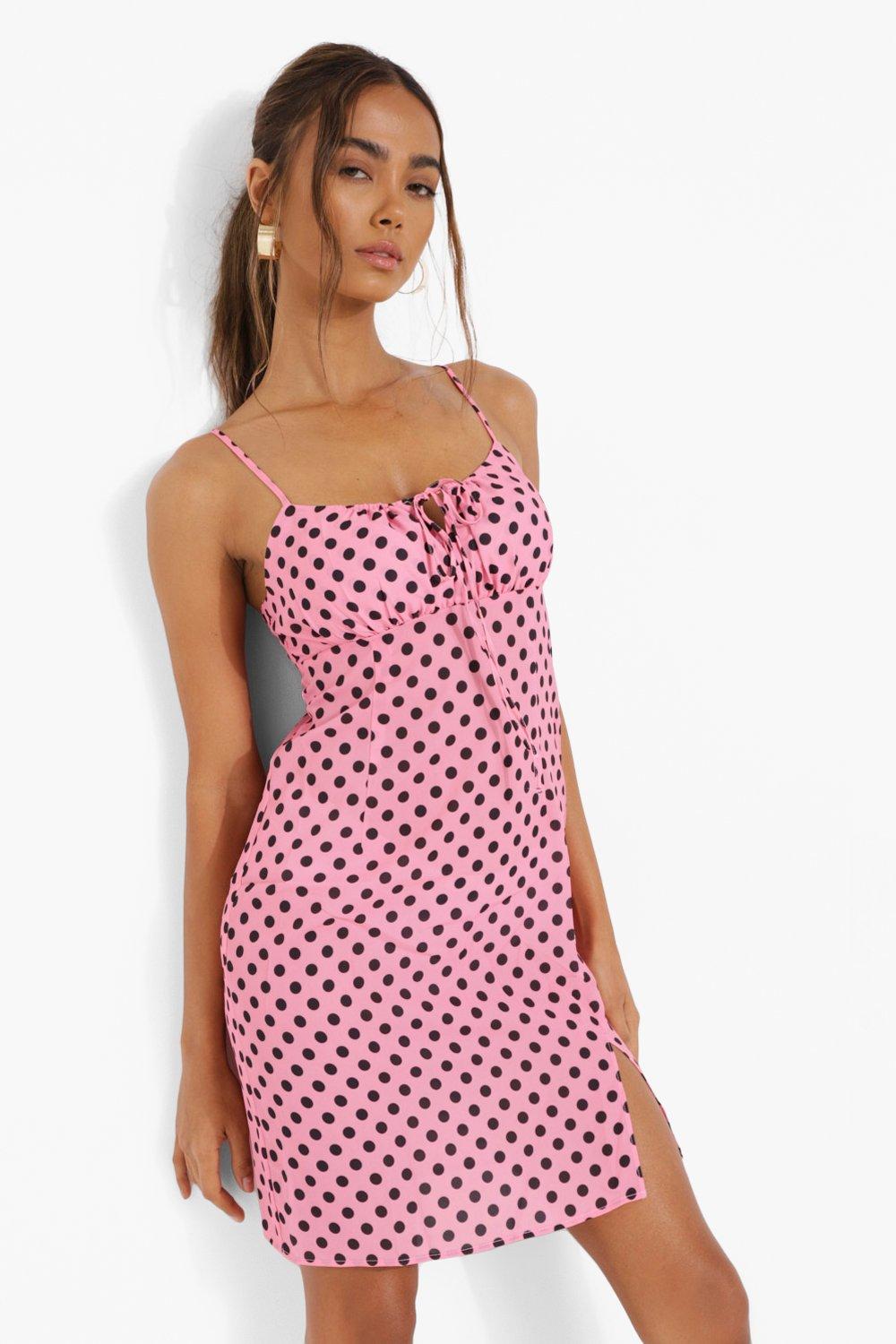 pink polka dot dress women's