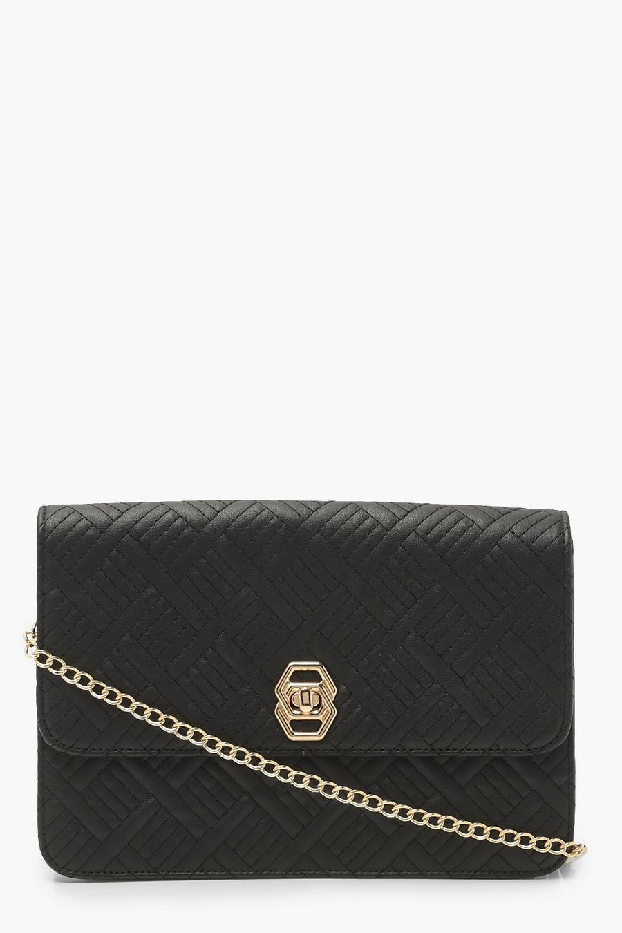 Black Quilted Twist Lock Cross Body Bag image number 1