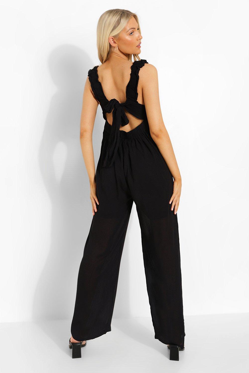 Back cheap tie jumpsuit