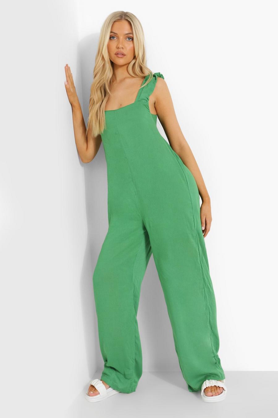 Green Cheesecloth Tie Back Jumpsuit image number 1
