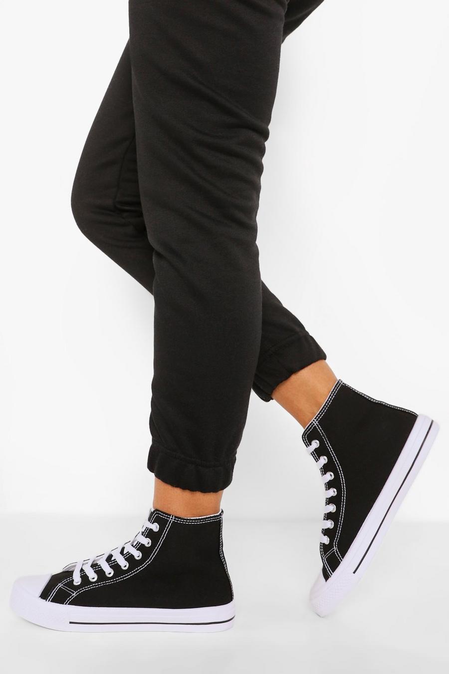 Black Wide Fit High Top Canvas Sneakers image number 1