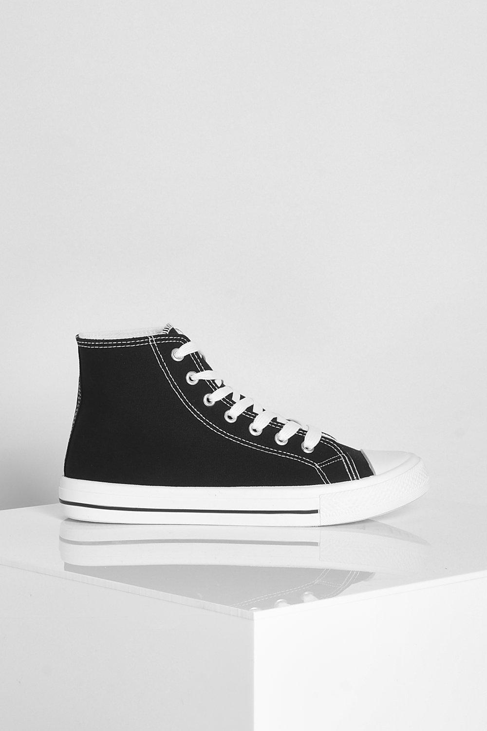 Wide Fit High Top Canvas Trainers | boohoo