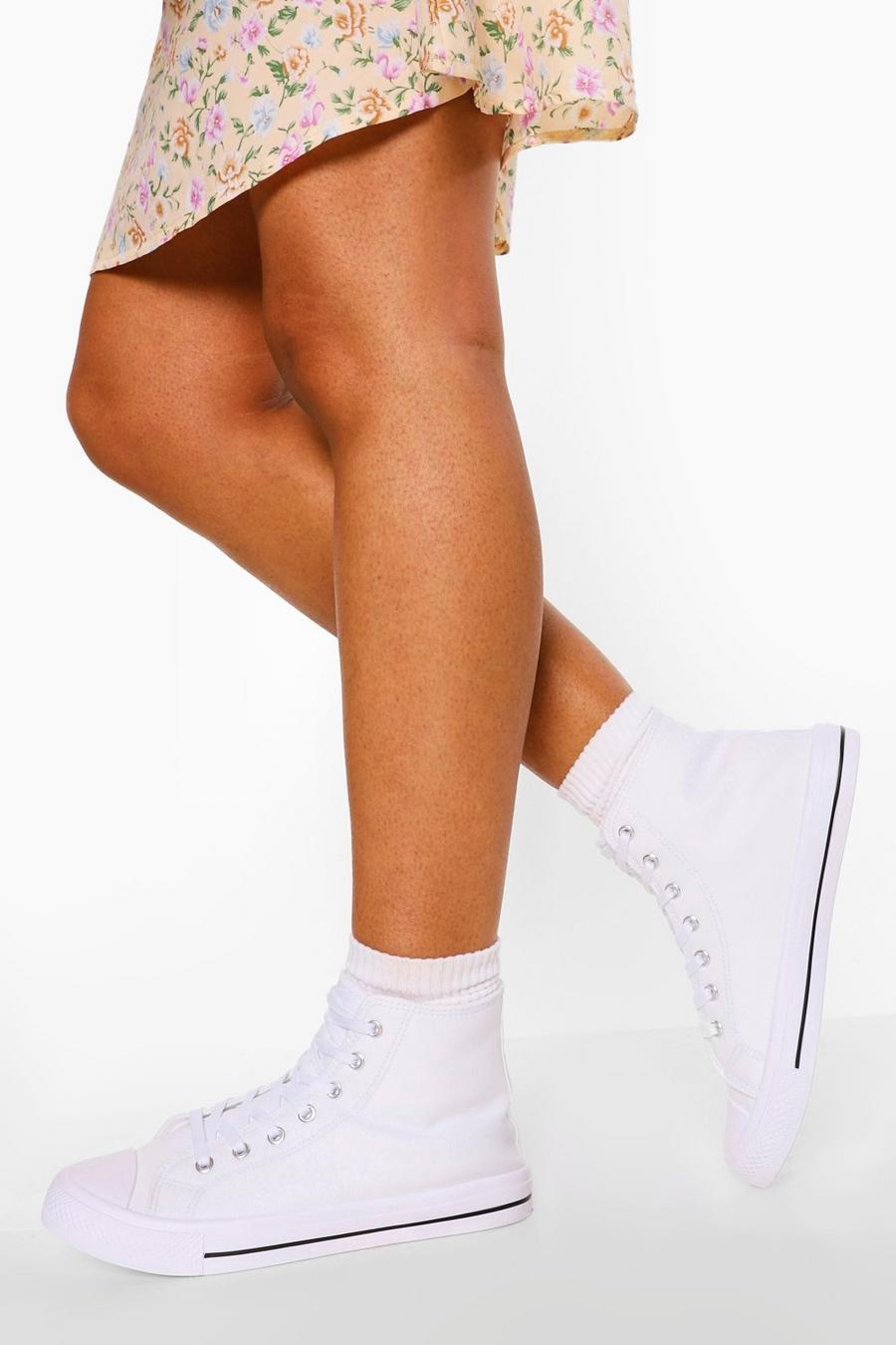 White Wide Width High Top Canvas Sneakers