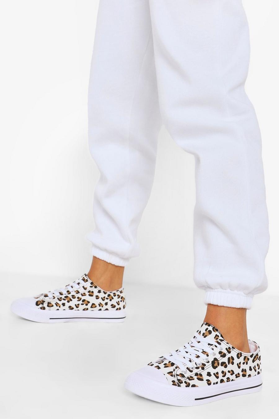 Zapatillas deportivas de lona con holgura ancha, Leopardo multi