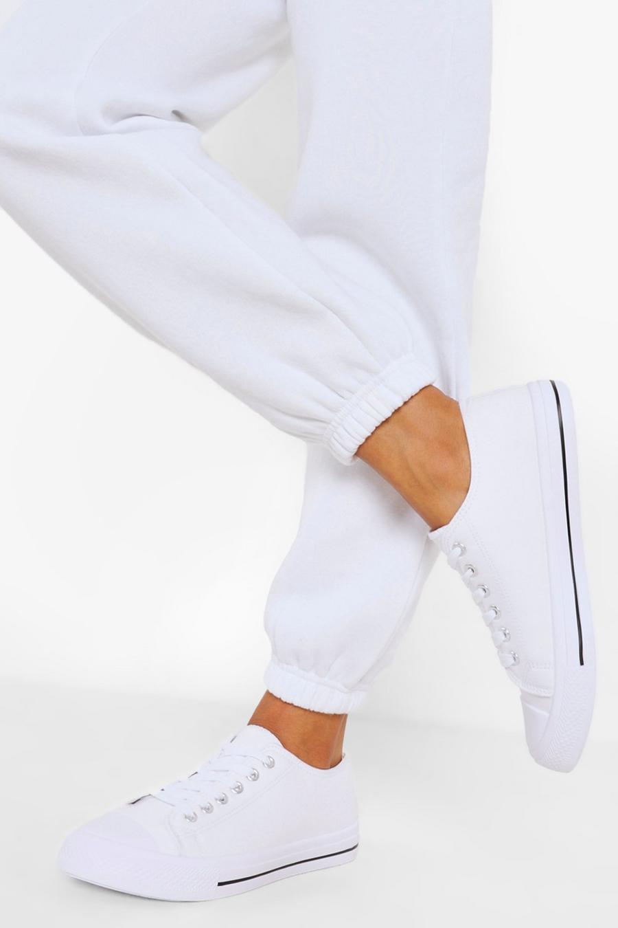 White Wide Fit Low Top Canvas Sneakers image number 1