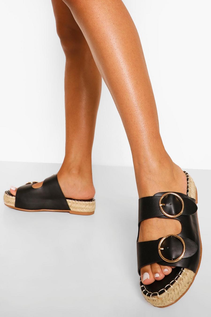 Sandalias con plataforma estilo alpargatas con hebilla doble, Negro image number 1