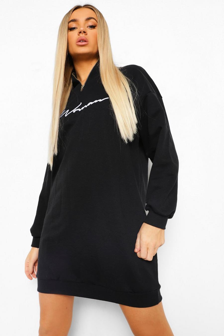 Vestido estilo suéter con media cremallera y firma Woman, Negro image number 1