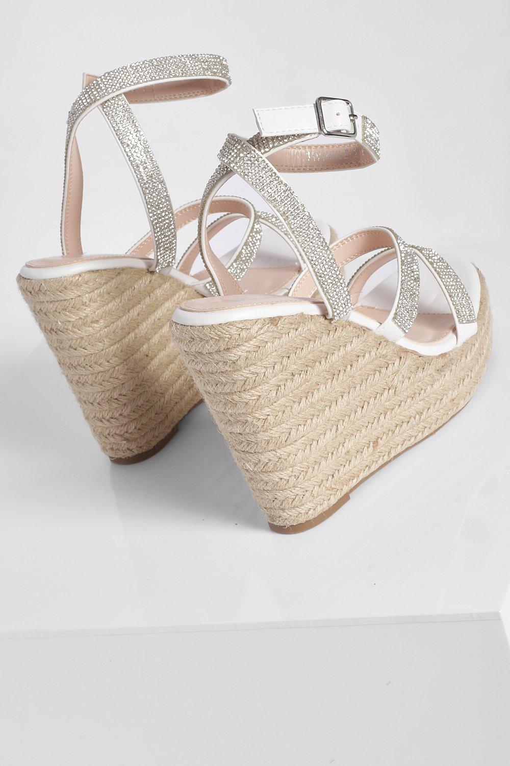 White cheap diamante wedges