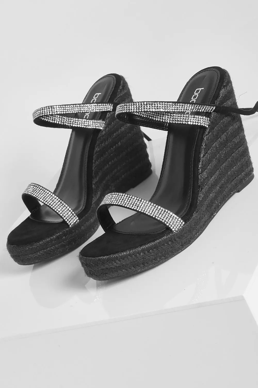 Black diamante wedge store sandals