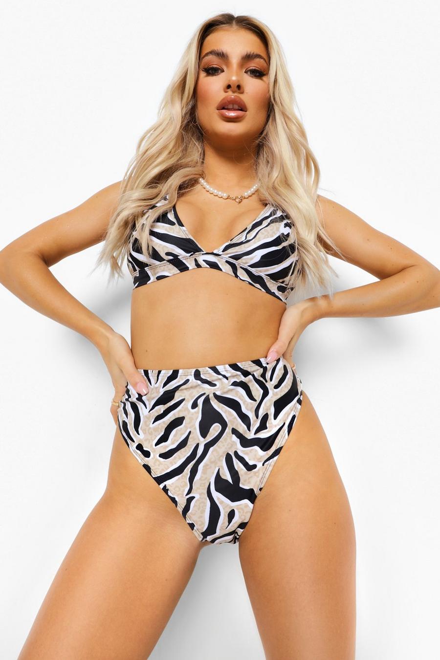 Zebra Triangle Bikini Top mit festen Trägern, Sand image number 1