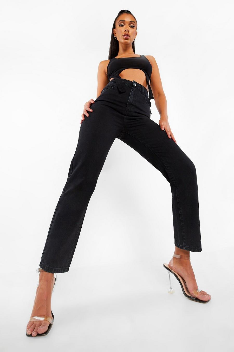 Washed black High Rise Straight Leg Jeans image number 1