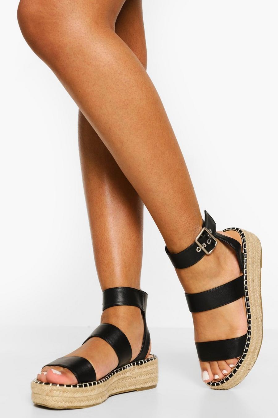 Black Double Strap Flatform Sandal image number 1