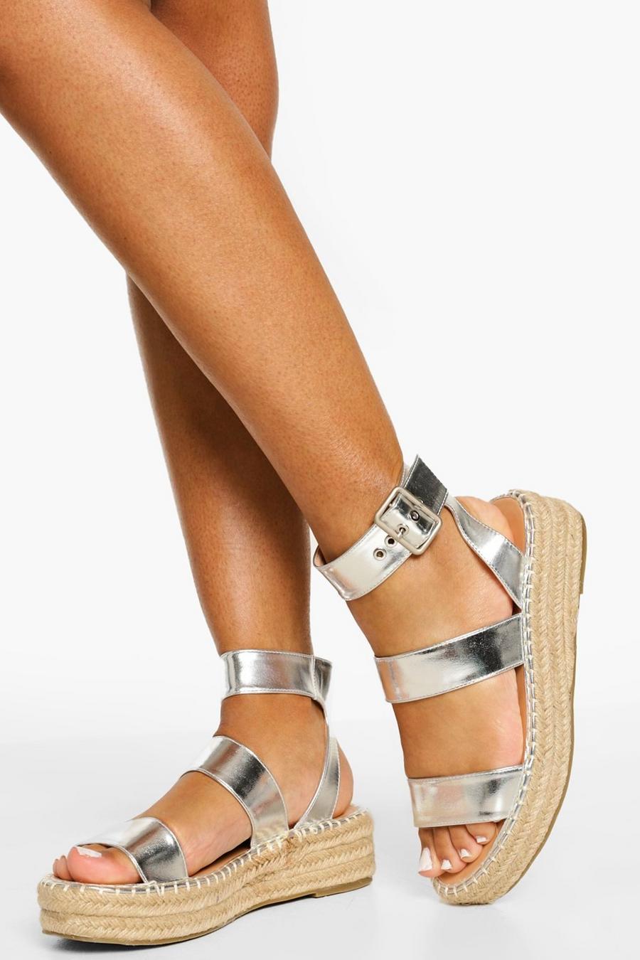 Silver Double Strap Flatform Sandal image number 1