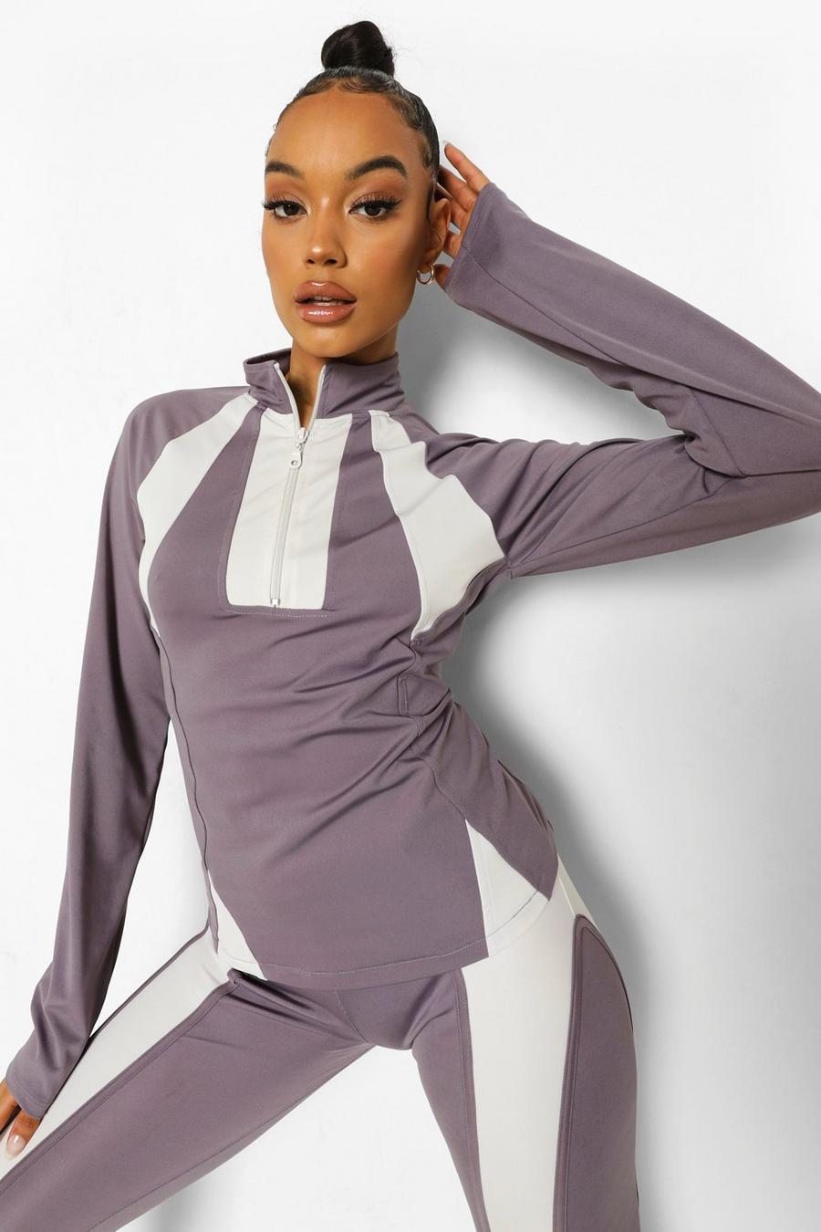 Grey Ofcl Contrast Stitch Body Shaping Funnel Neck image number 1