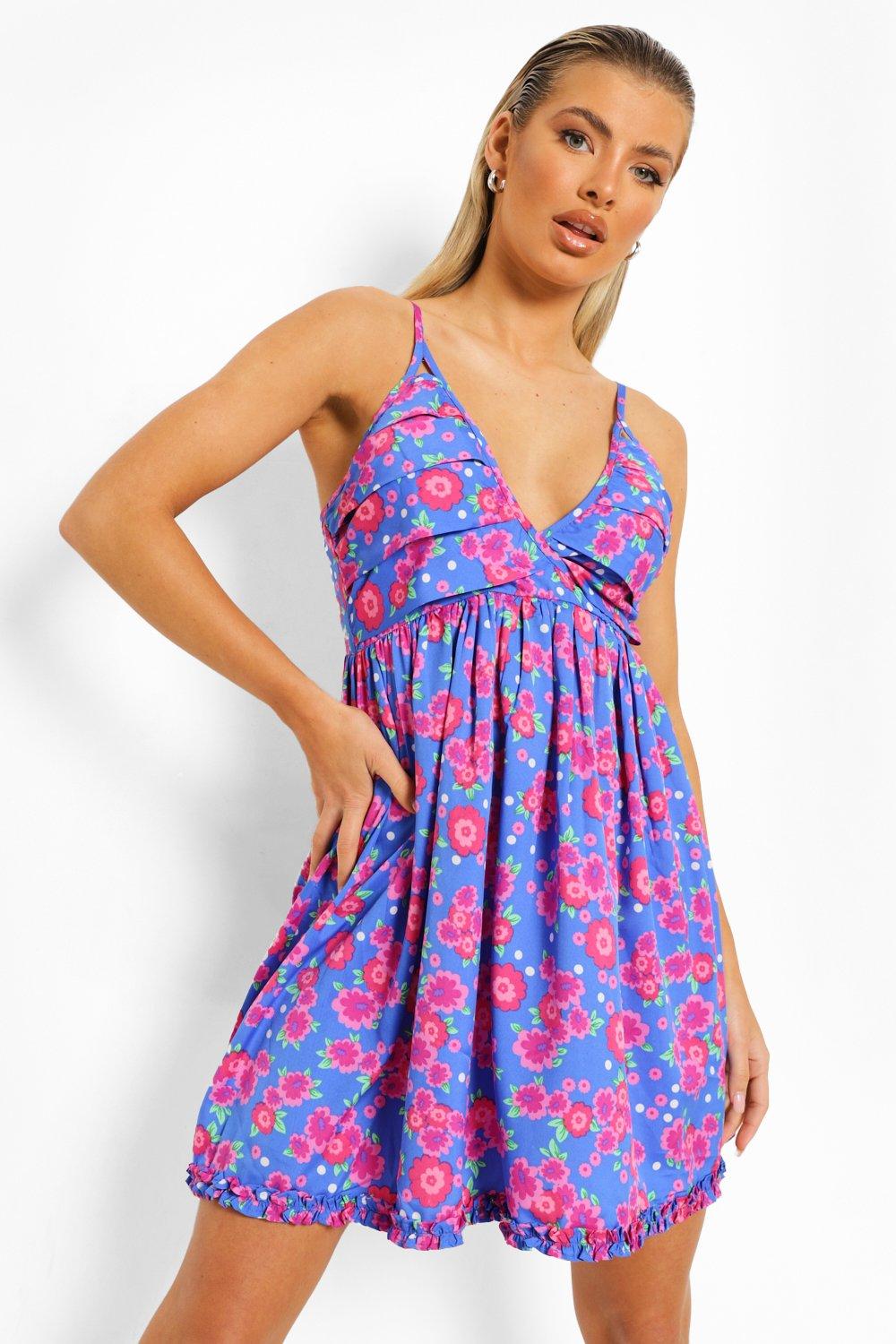 Boohoo blue floral on sale dress