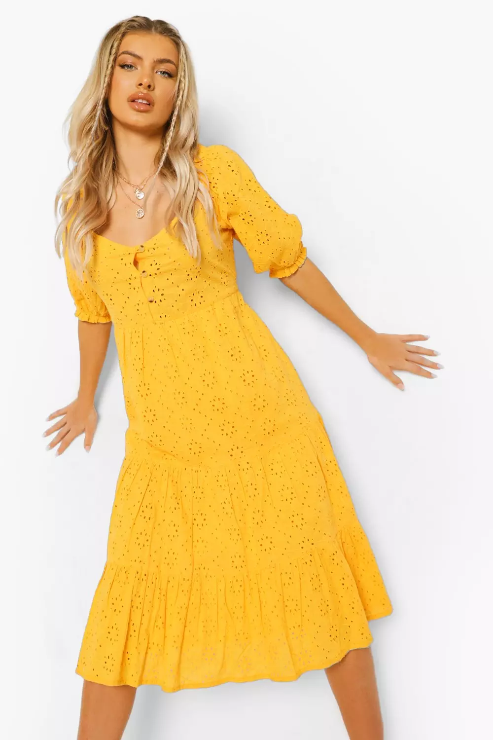 Mustard broderie outlet dress