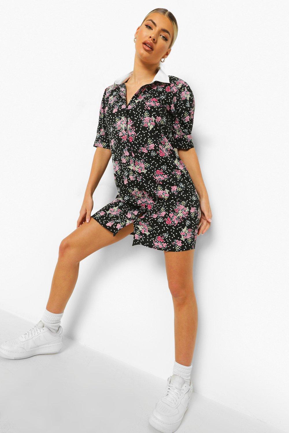 Peter Pan Collared Printed Shift Dress boohoo UK