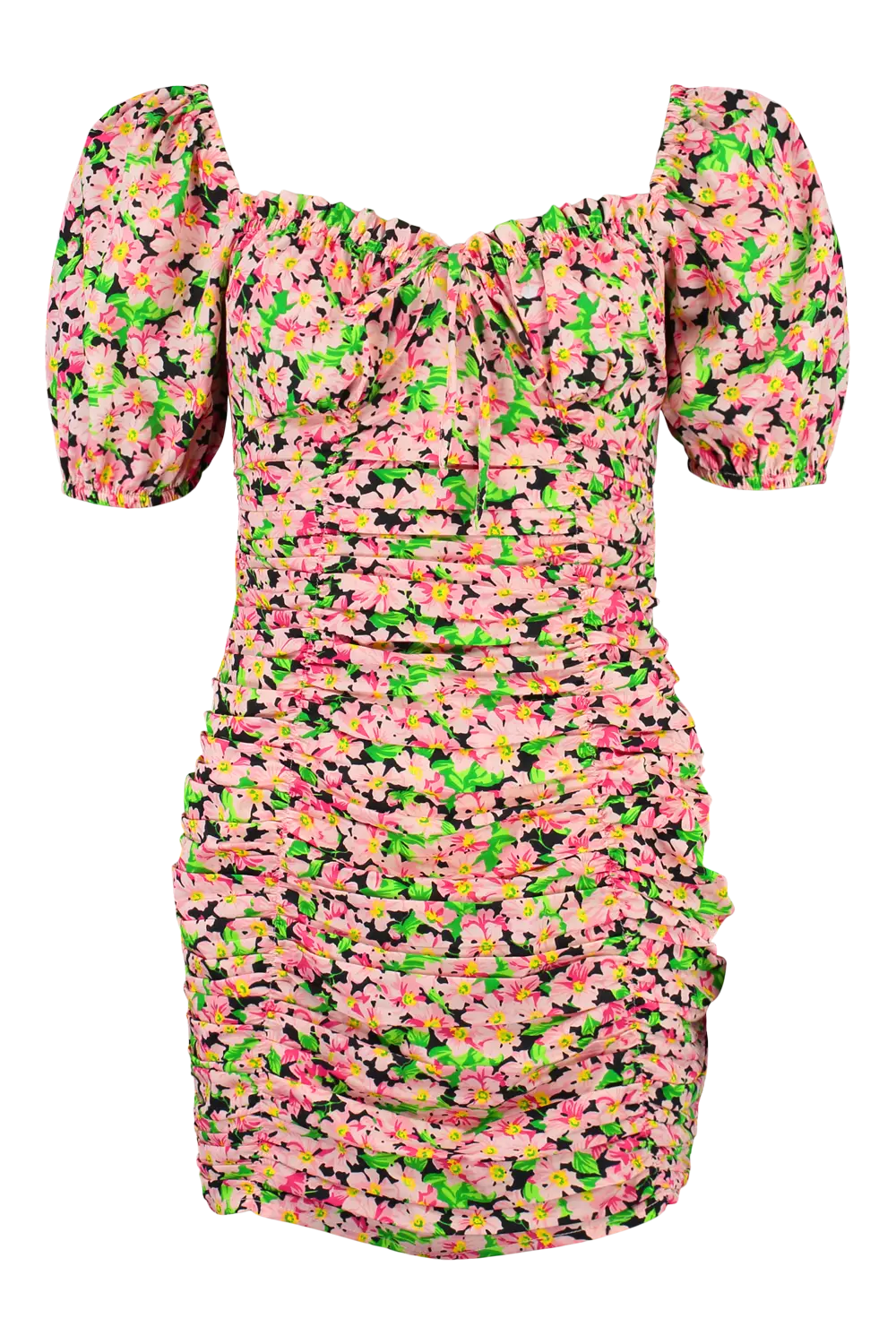 Pink Floral Ruched Front Tie Detail Mini Dress alternative image