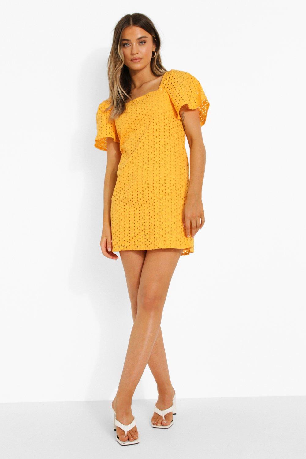 Broderie Square Neck Short Sleeve Mini Dress boohoo NO