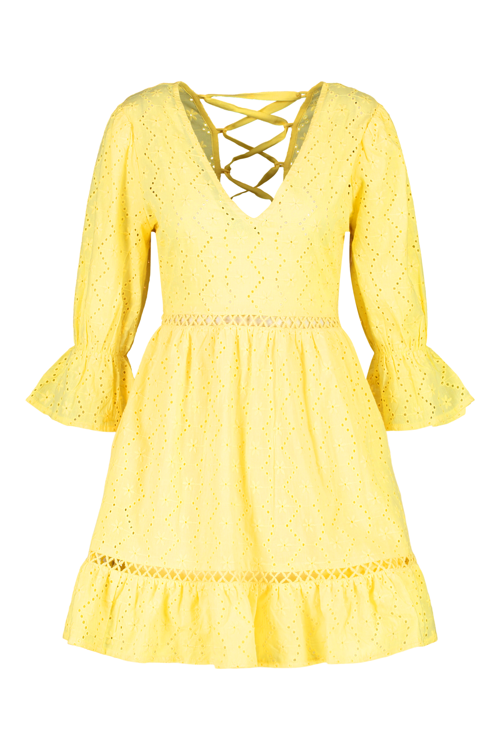 Boohoo yellow lace dress sales