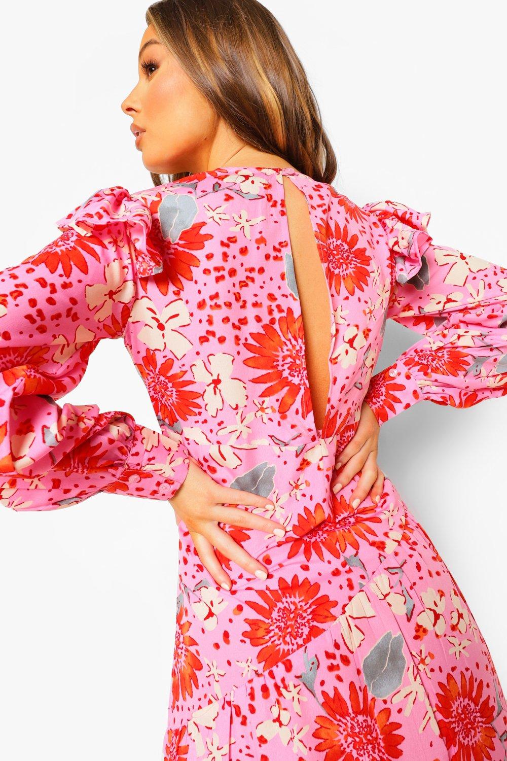 Long sleeve store pink floral dress