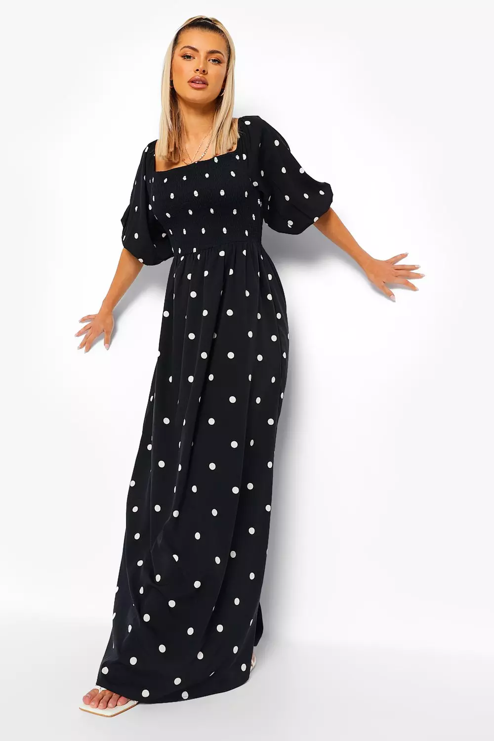 Boohoo polka 2025 dot maxi dress