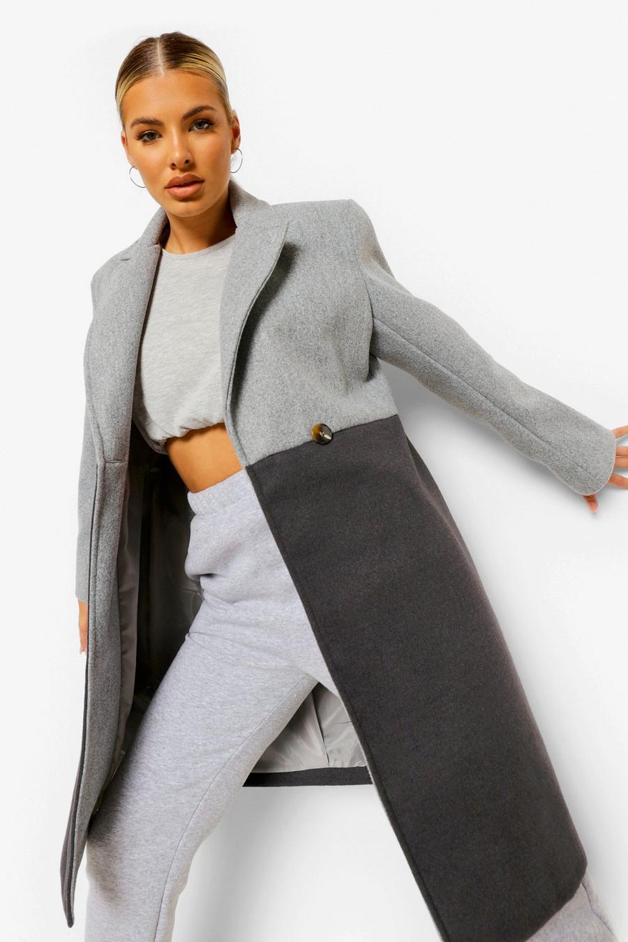 Grey Colorblock Wool Look Coat image number 1