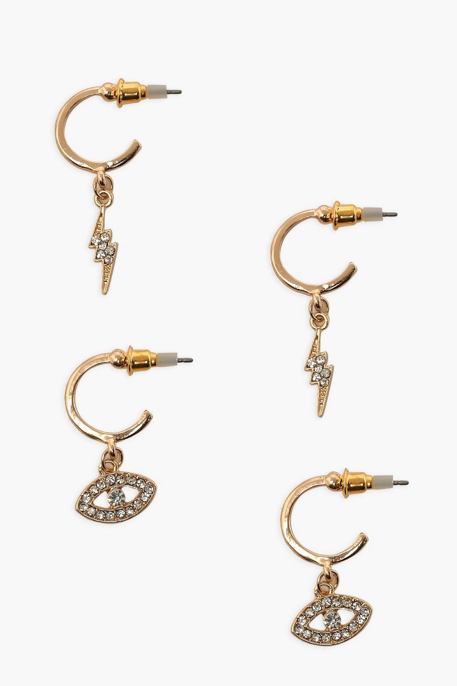 Gold Bolt And Lucky Eye Earring Pack image number 1
