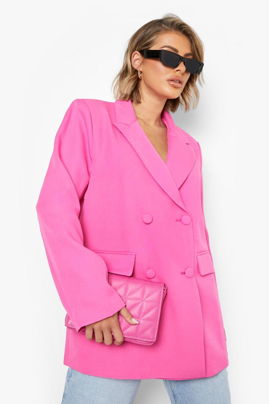 Bright pink Mix & Match Felle Blazer Met Dubbele Knopen image number 1