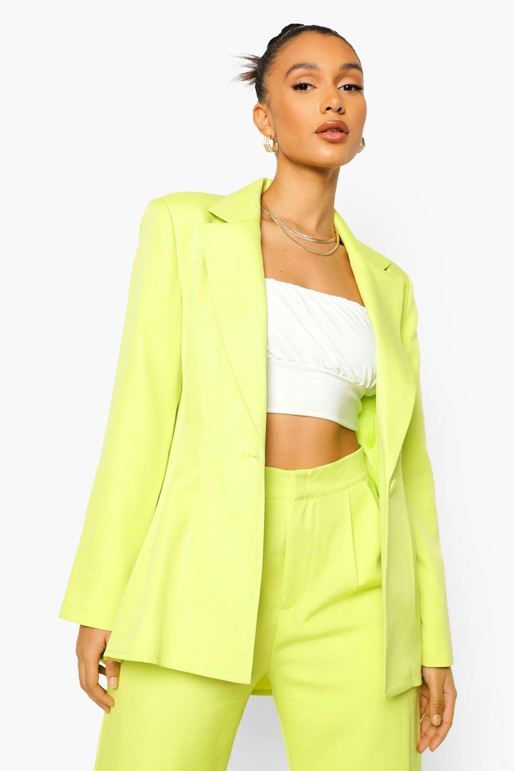 lime green trouser suit