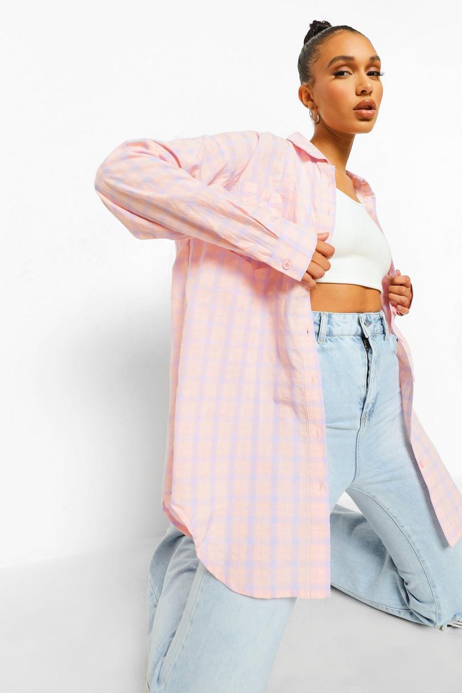 Pink & Lilac Check Oversized Shirt image number 1