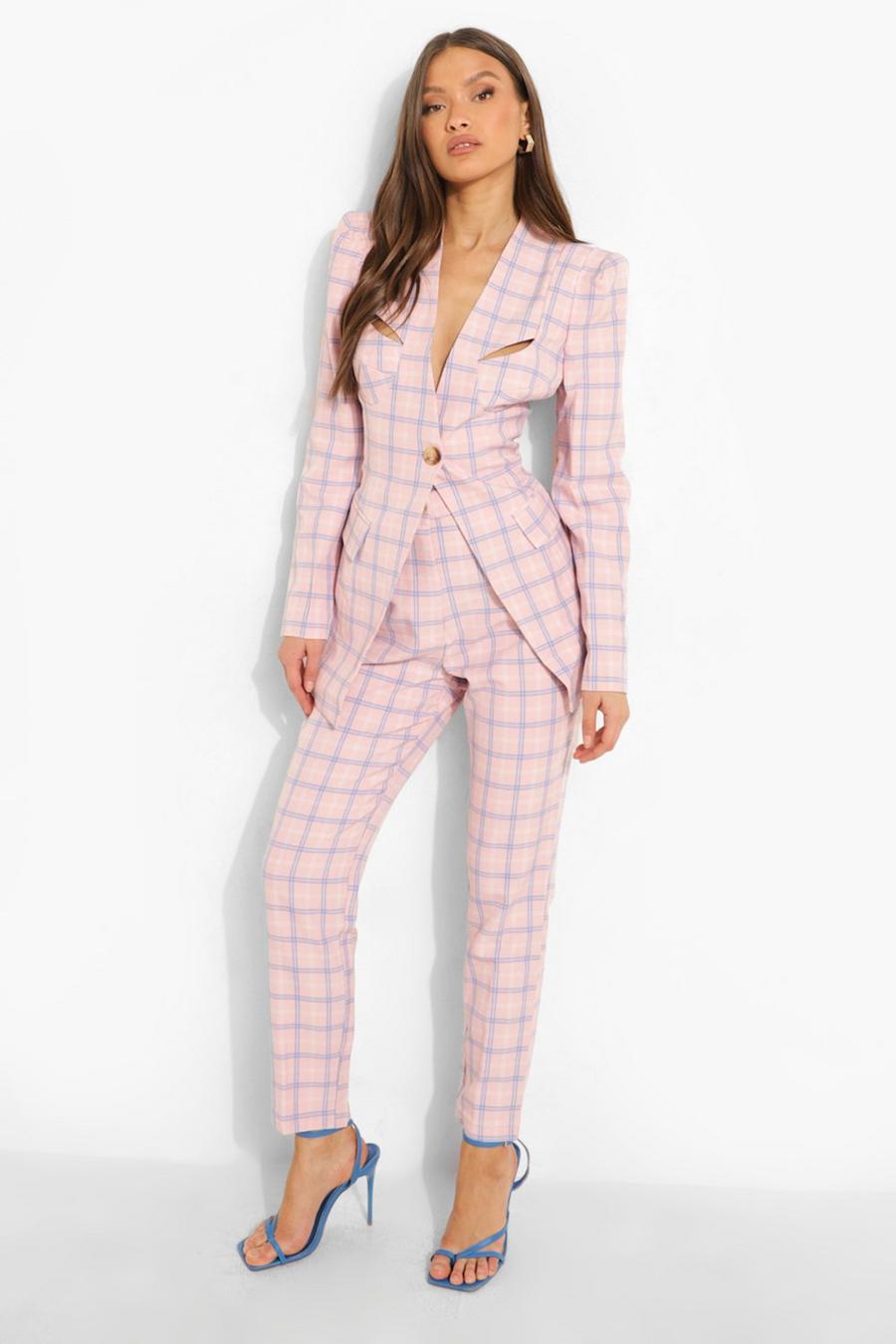 Blush Checked Straight Leg Trousers image number 1