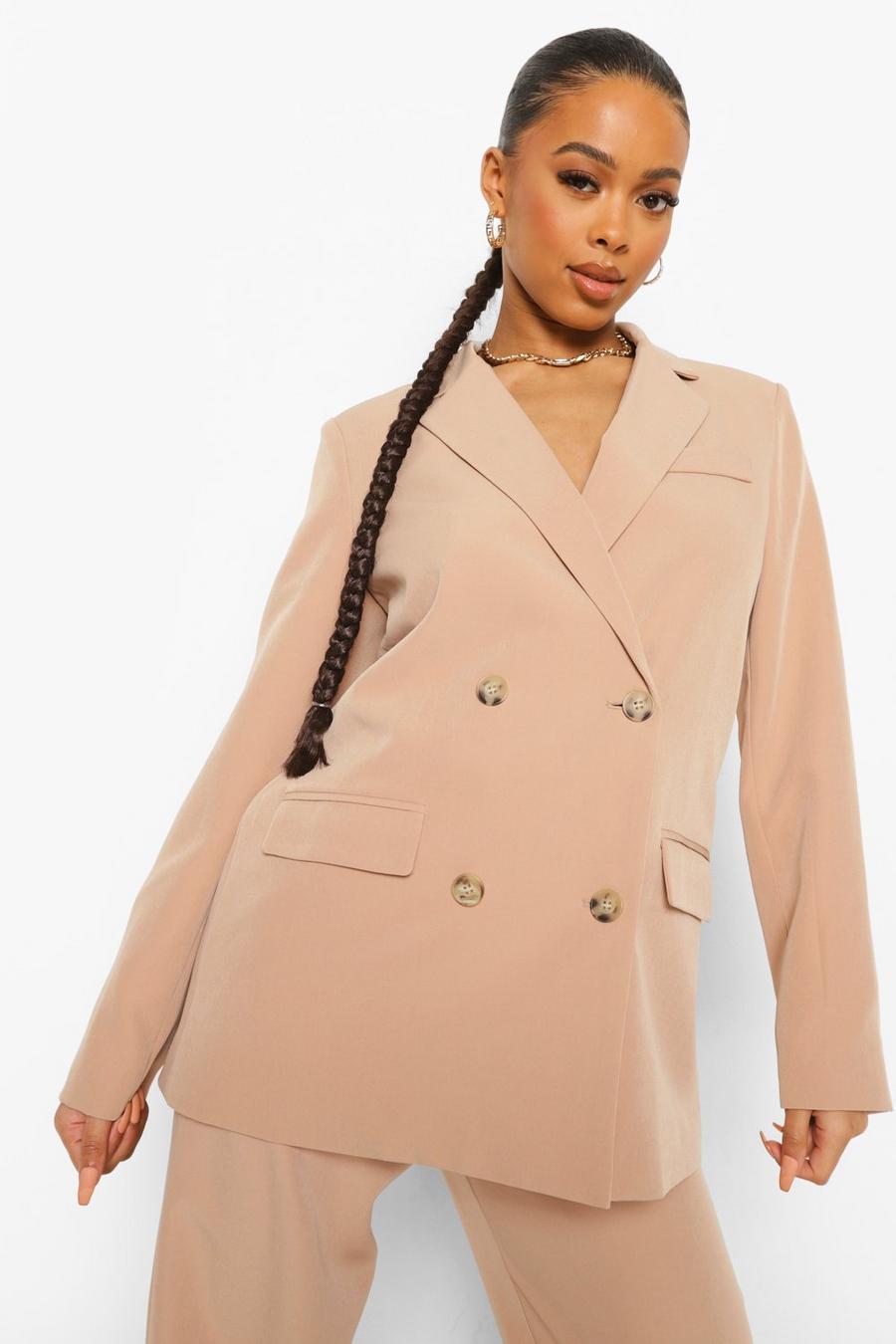 Taupe Double Breasted Oversized Blazer image number 1
