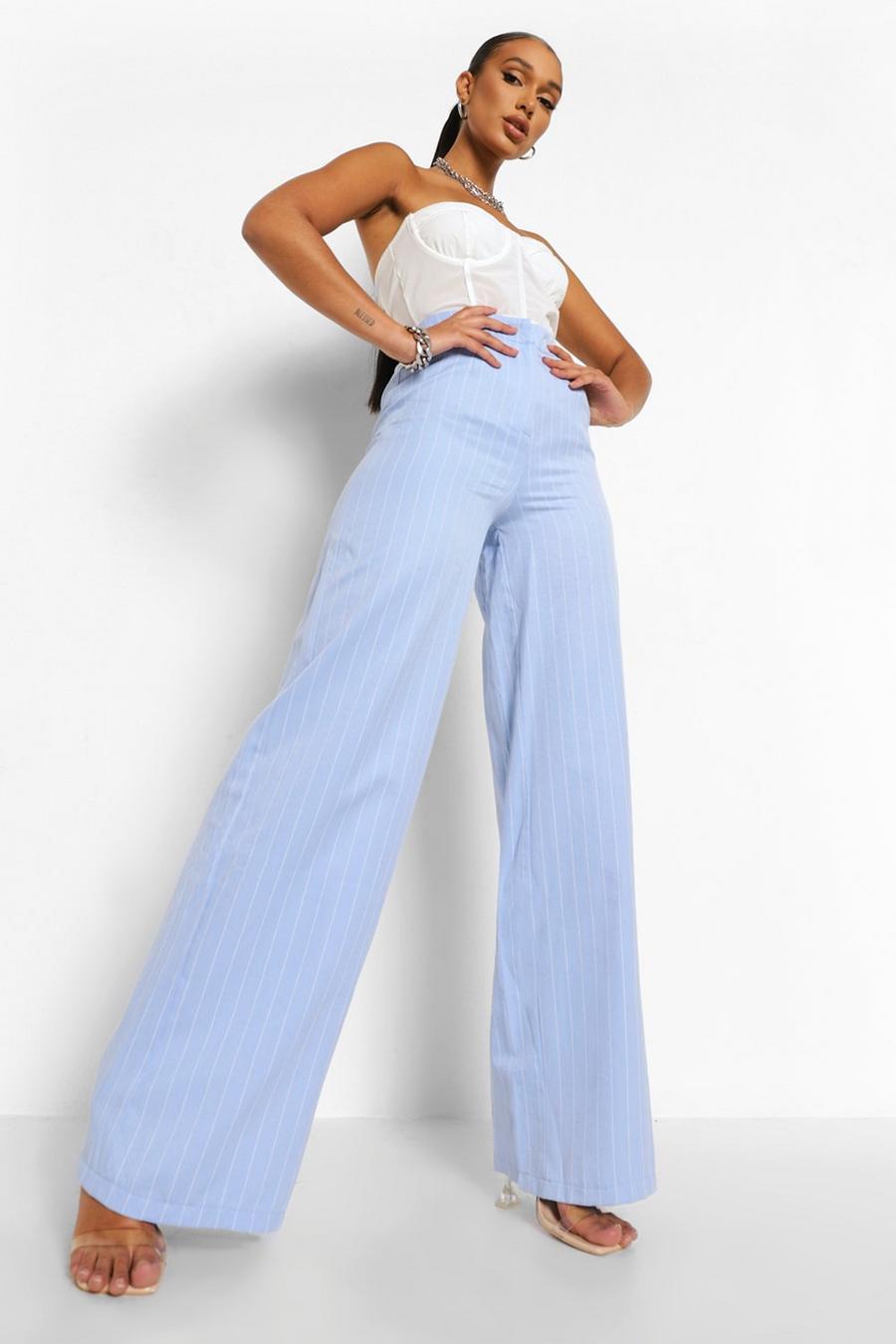 Powder blue Pinstripe Relaxed Wide Leg Pants image number 1