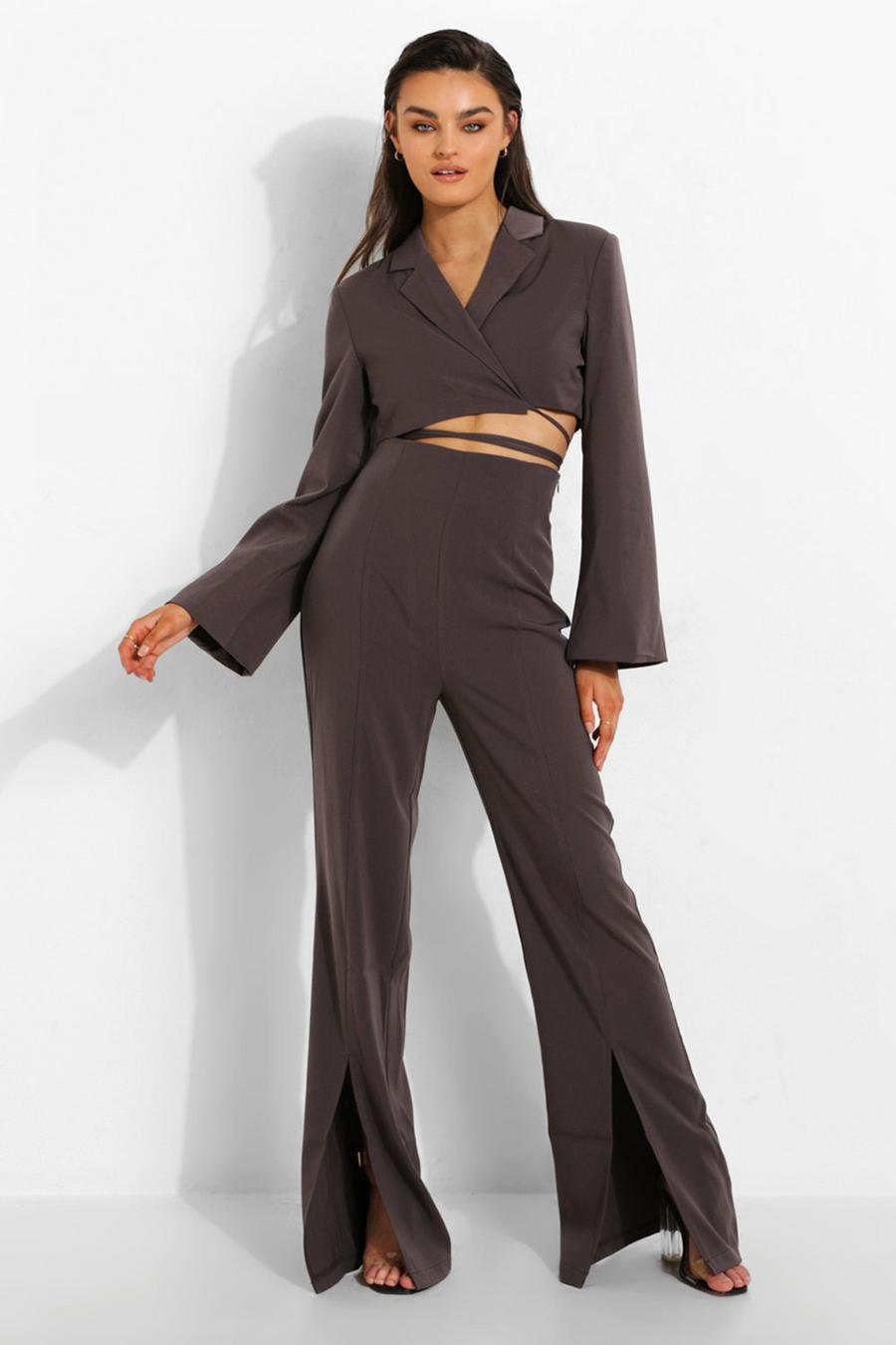 Charcoal Tailored Split Front Pants image number 1