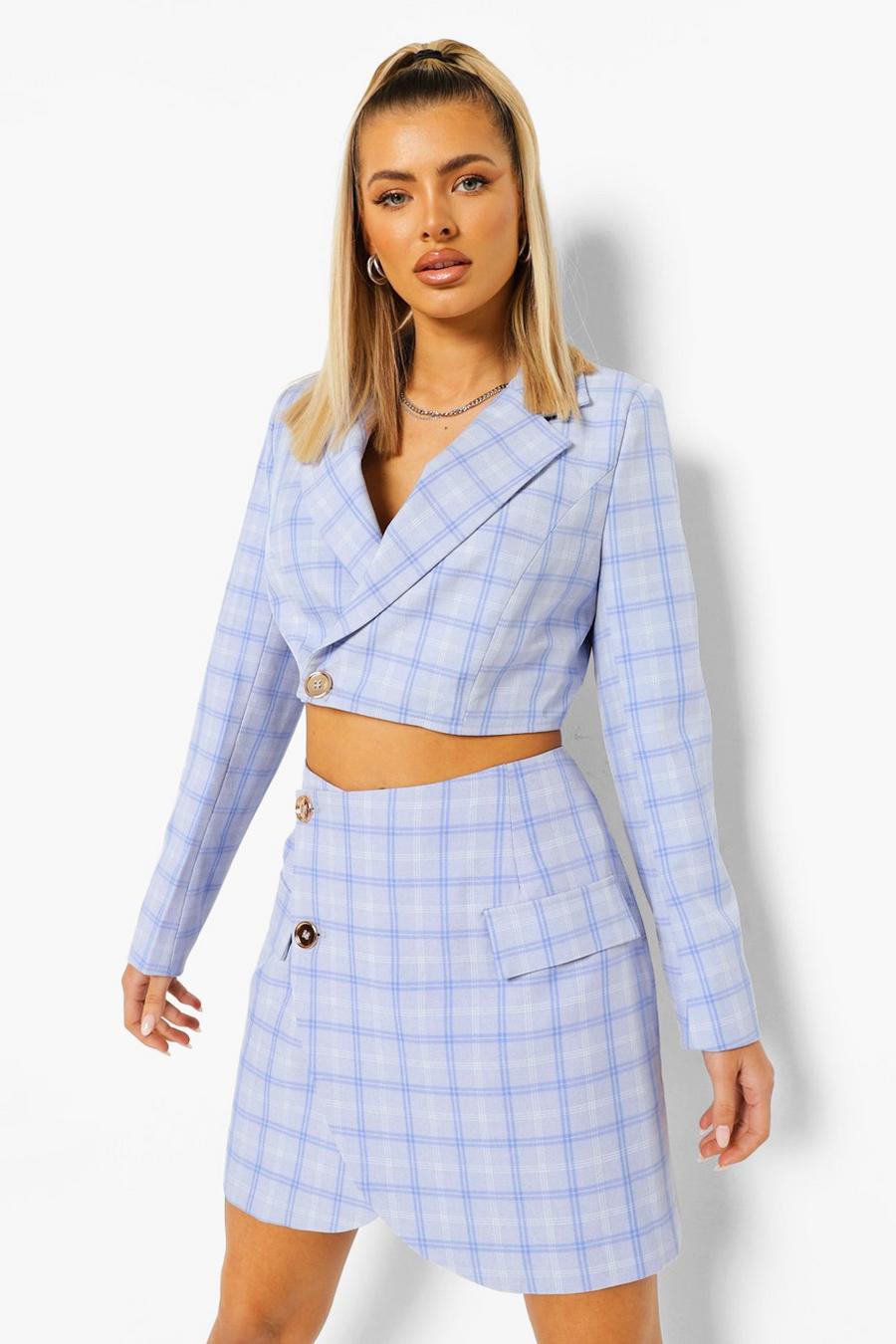 Powder blue Tailored Check Wrap Mini Skirt image number 1