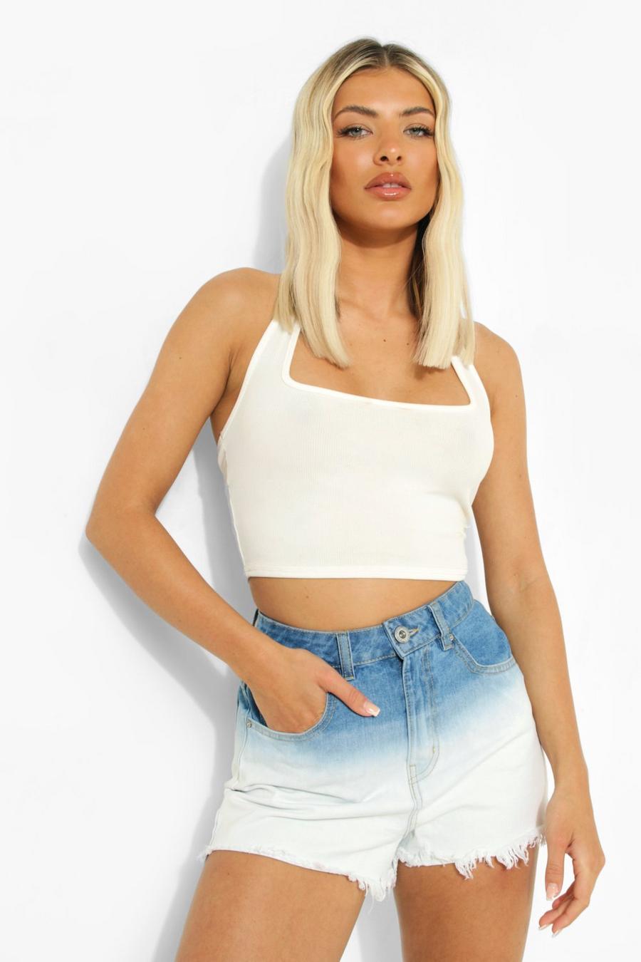 White Ombre High Waist Denim Shorts image number 1