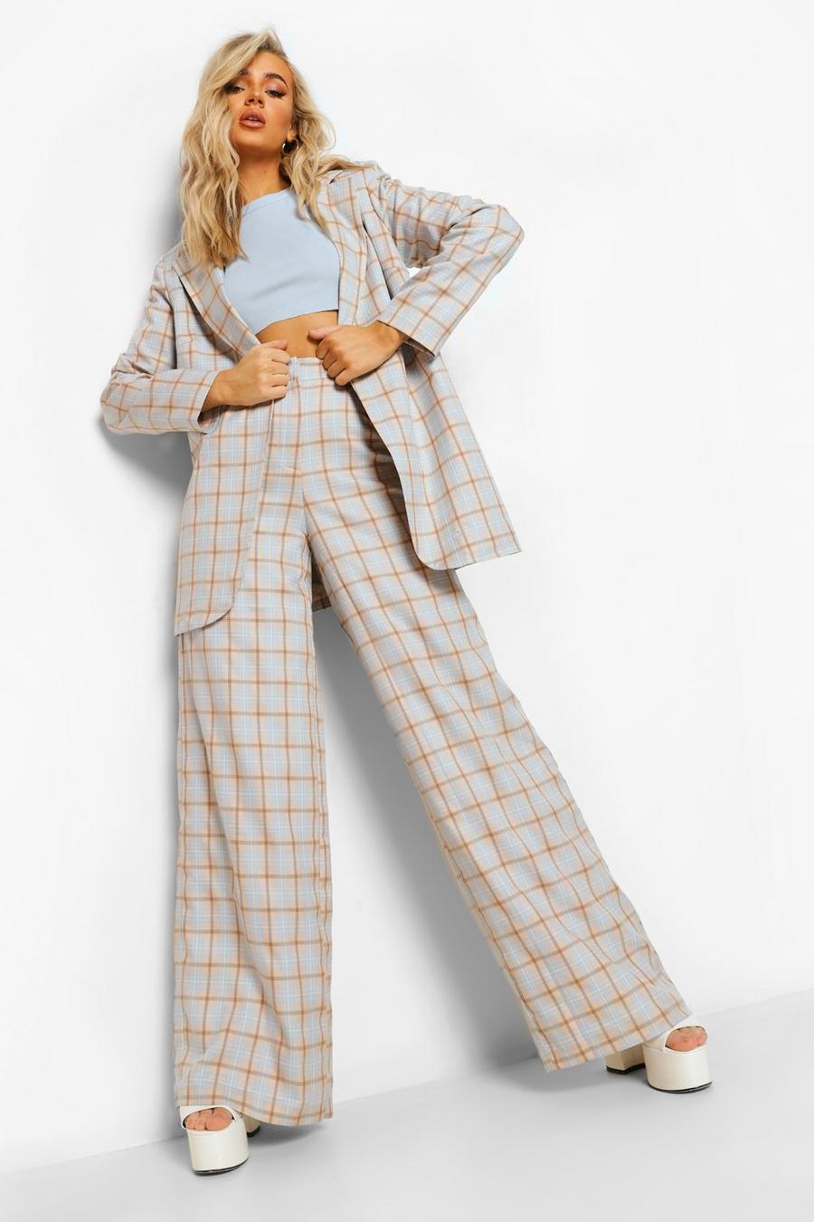 Blush pink Checked Relaxed Wide Leg Pants image number 1