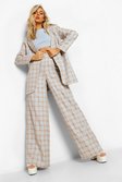 Blush Checked Relaxed Wide Leg Trousers