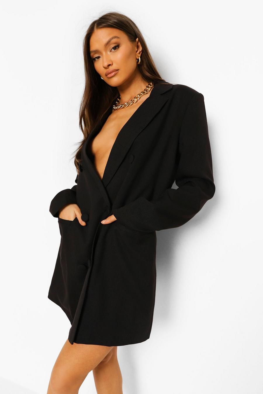 Black Linen Look Oversized Blazer Dress image number 1