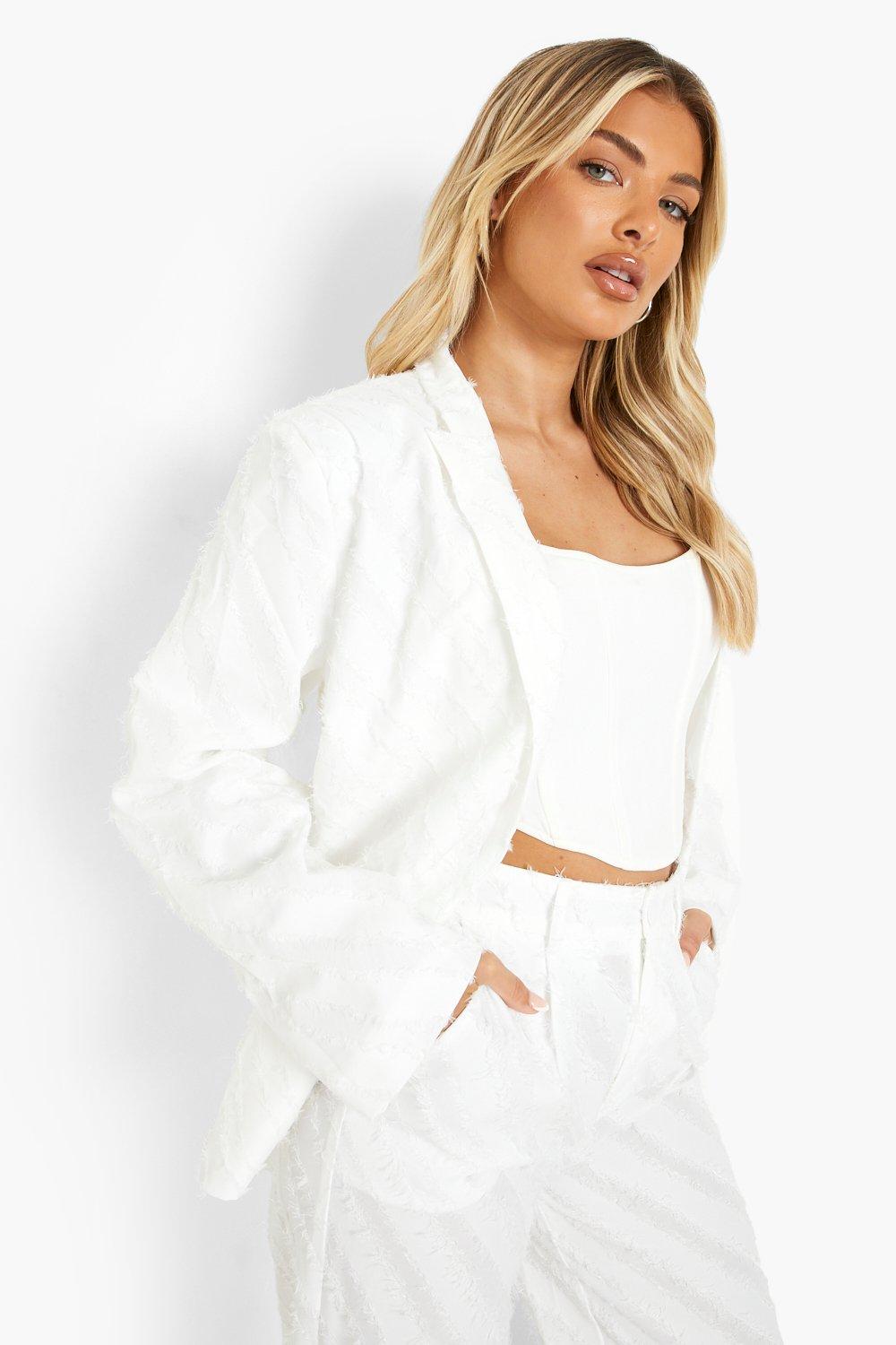 white textured blazer
