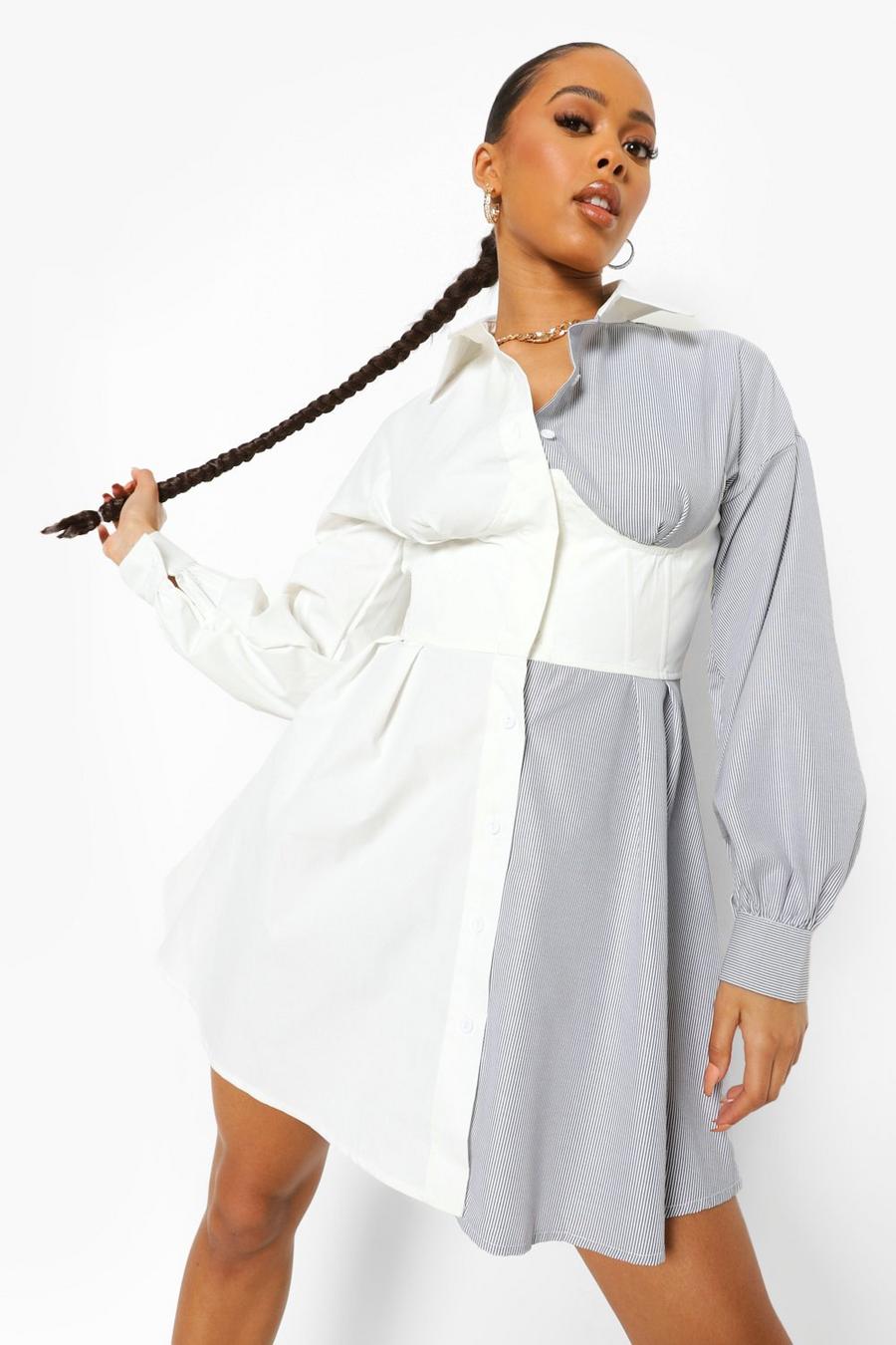 Ivory Contrast Corset Detail Shirt Dress image number 1
