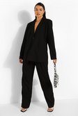 Black Linen Look Pleat Front Relaxed Trousers