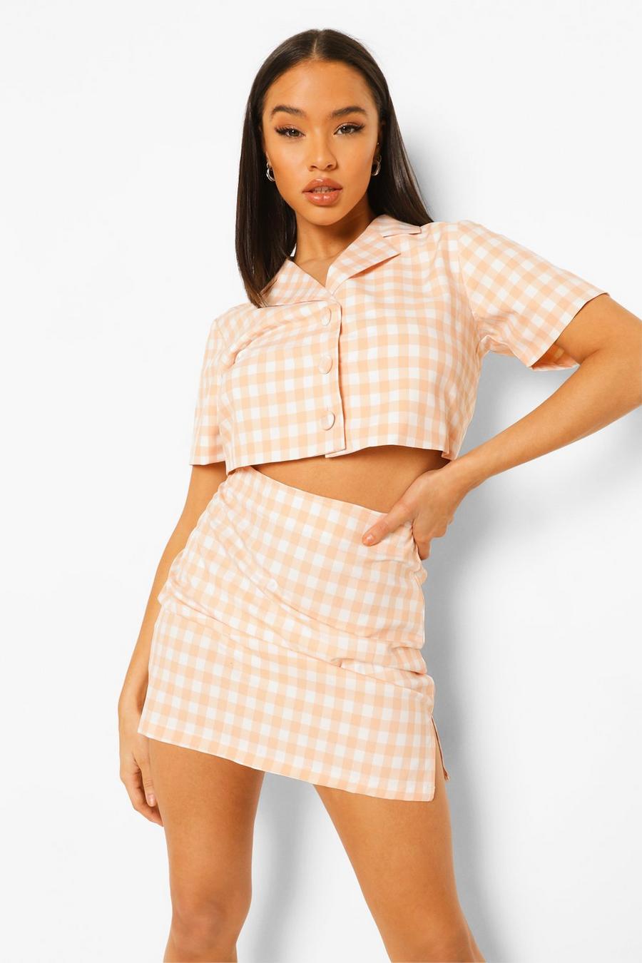 Peach Gingham Cropped Blazer image number 1
