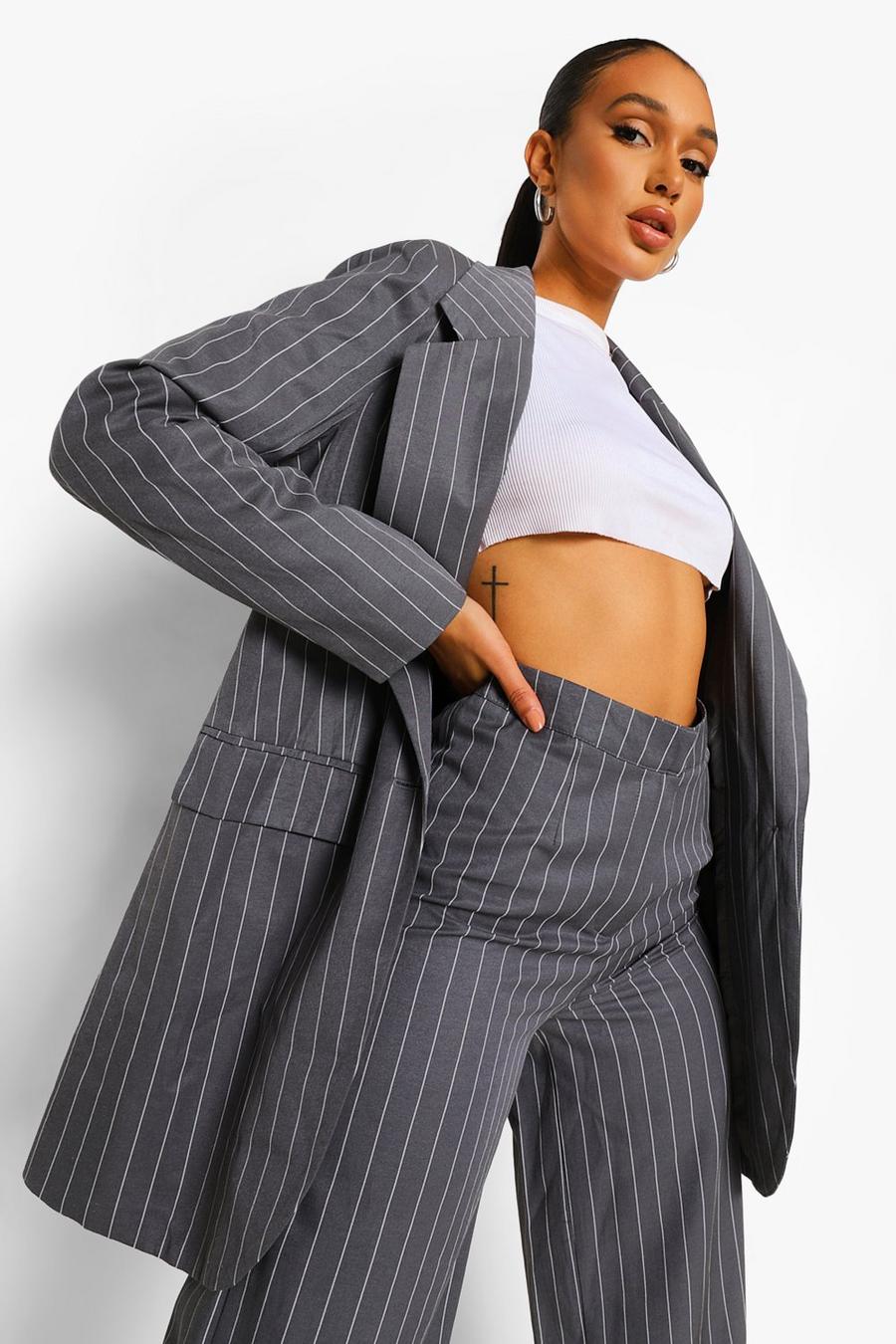 Charcoal Pinstripe Oversized Mansy Blazer image number 1