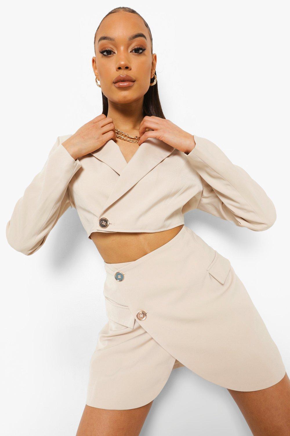white tailored wrap skirt
