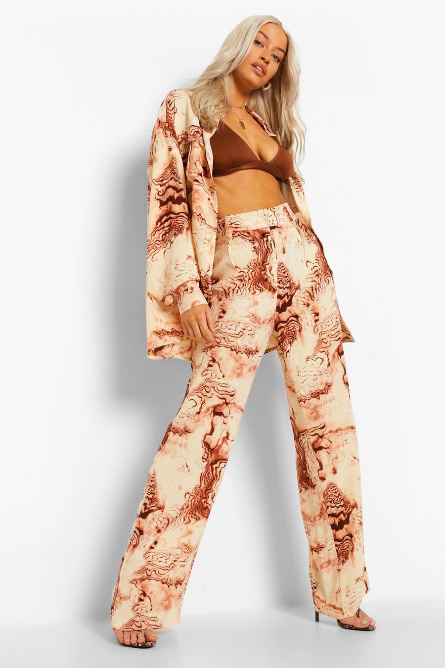Nude Marble Print Relaxed Wide Leg Trousers image number 1