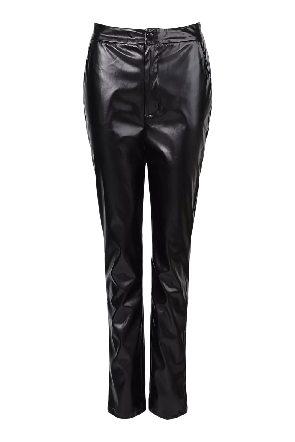 Black Leather-Look Straight Leg Trousers